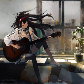 Girl playing guitar wallpaper