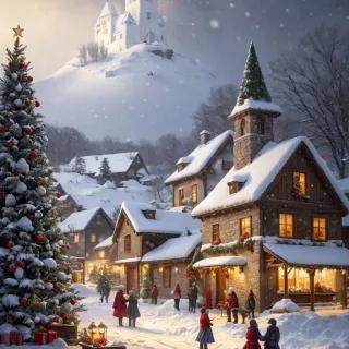 Winter realistic village wallpaper