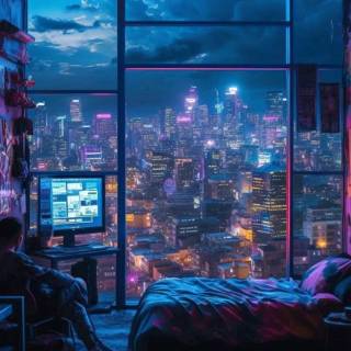 Cyberpunk bedroom wallpaper