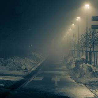 Street winter mist wallpaper