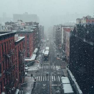 Street winter mist wallpaper