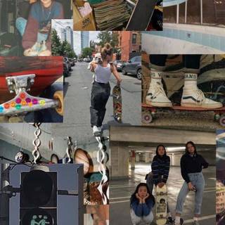 Skateboard girl collage wallpaper