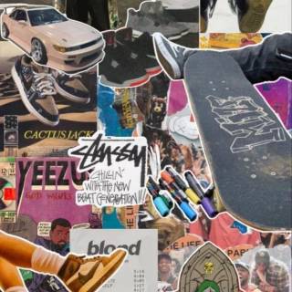 Skateboard girl collage wallpaper