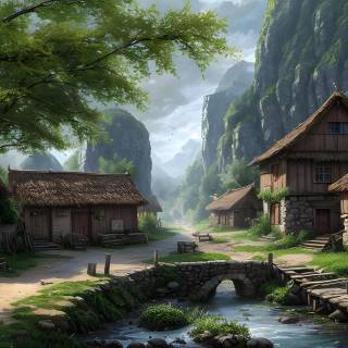Forest village wallpaper
