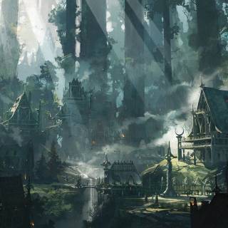 Forest village wallpaper