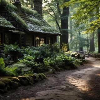 Forest village wallpaper