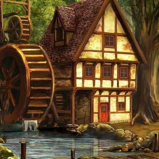 Forest village wallpaper