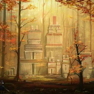 Forest village wallpaper