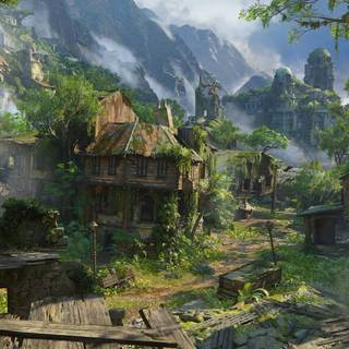 Forest village wallpaper