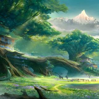 Forest village wallpaper