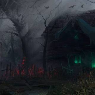 Forest village wallpaper