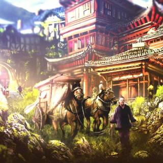 Forest village wallpaper