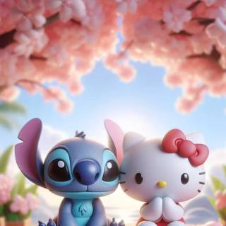 Hello Kitty and Stitch Valentines wallpaper