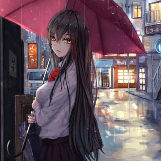 Anime girl with umbrella wallpaper