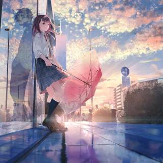 Anime girl with umbrella wallpaper