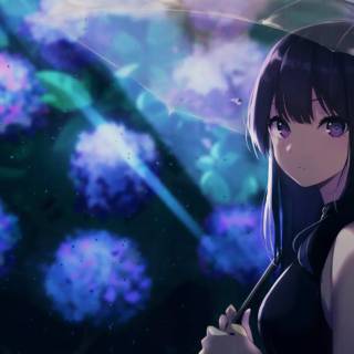 Anime girl with umbrella wallpaper