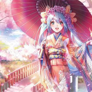 Anime girl with umbrella wallpaper