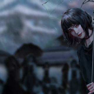 Anime girl with umbrella wallpaper