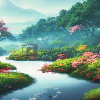 Anime nature spring wallpaper