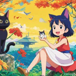 JiJi Cat minimalistic wallpaper