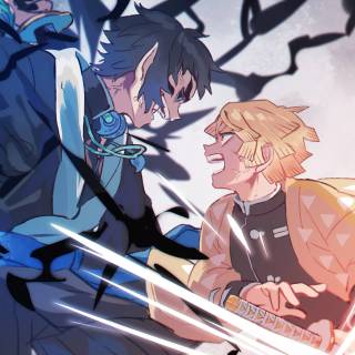 Zenitsu vs Kaigaku poster wallpaper