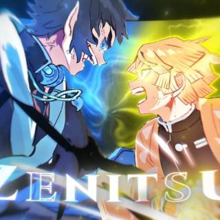 Zenitsu vs Kaigaku poster wallpaper