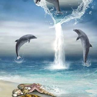Ocean with dolphins wallpaper