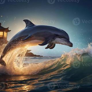 Ocean with dolphins wallpaper