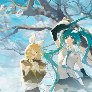Kagamine Rin and Hatsune Miku wallpaper