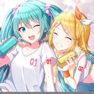 Kagamine Rin and Hatsune Miku wallpaper