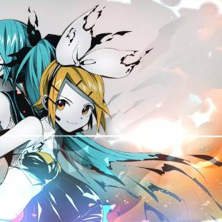 Kagamine Rin and Hatsune Miku wallpaper