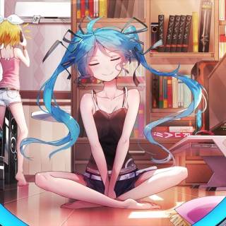 Kagamine Rin and Hatsune Miku wallpaper