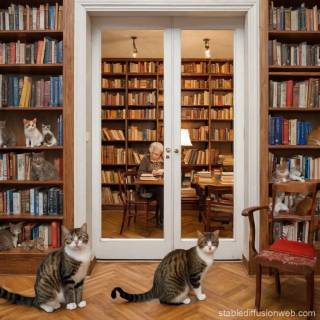 Cats and books wallpaper