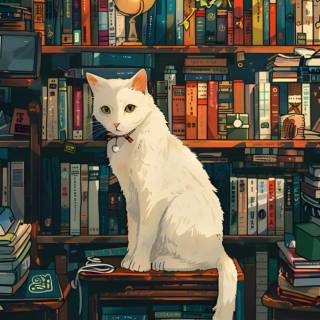 Cats and books wallpaper