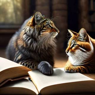 Cats and books wallpaper