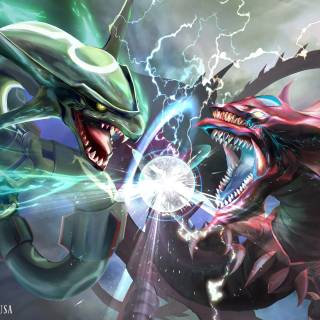 Mega Rayquaza vs Slifer The Sky Dragon wallpaper