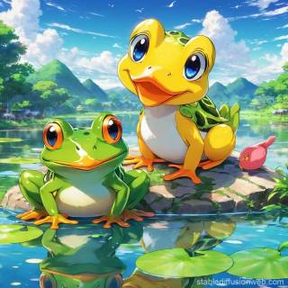Duck and frog wallpaper