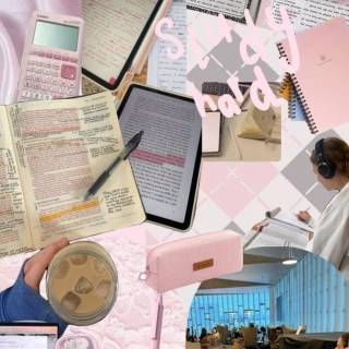 Pink studying collage wallpaper