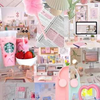 Pink studying collage wallpaper