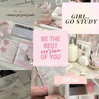 Pink studying collage wallpaper