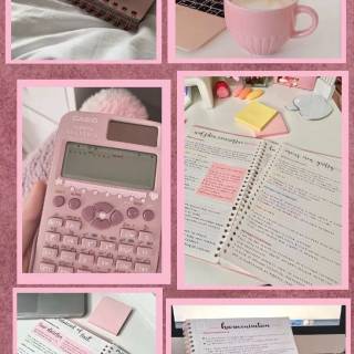 Pink studying collage wallpaper