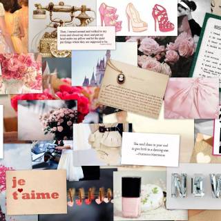 Pink studying collage wallpaper