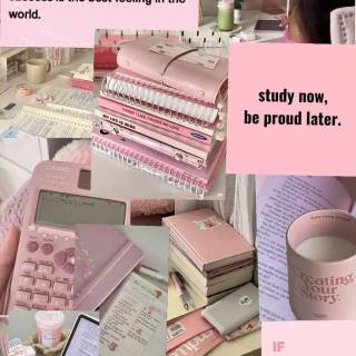 Pink studying collage wallpaper