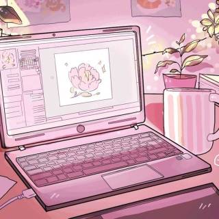 Pink studying collage wallpaper