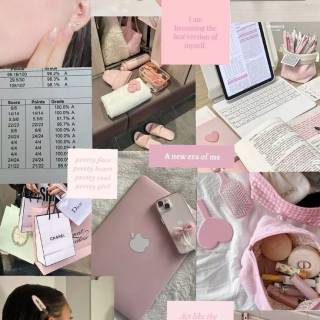 Pink studying collage wallpaper