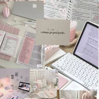 Pink studying collage wallpaper