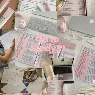 Pink studying collage wallpaper