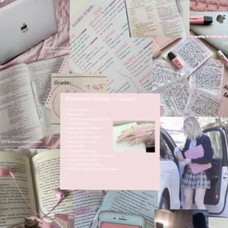 Pink studying collage wallpaper