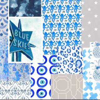Preppy blue collage wallpaper