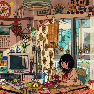 Cozy study wallpaper